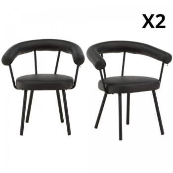 Ilyes - Lot de 2 chaises contemporaines en simili noir