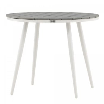 Aurelie - Table de jardin ronde 90cm effet bois gris