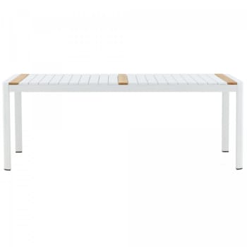 Madryn - Table de jardin 200x100cm en aluminium et bois blanc
