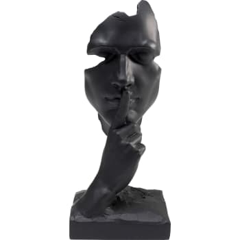 Quiet Face - Statuette visage silence en polyrésine noire H31