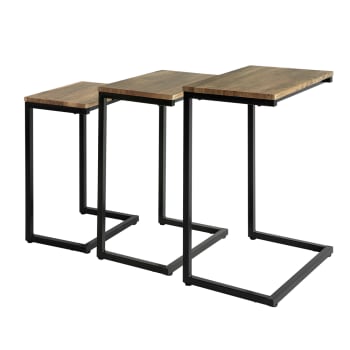 Set di 3 tavolini neri in pannello truciolato e metallo