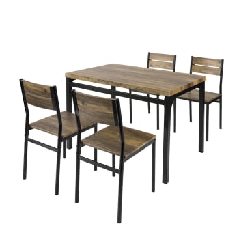 Tavolo con 4 sedie marrone e nero in metallo e mdf