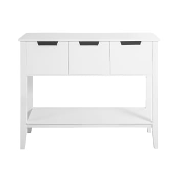 Table console en panneau de particule blanc avec 3 tiroirs