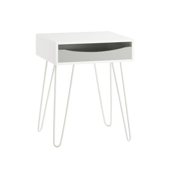 Nachttisch mit Schublade Schlafzimmer MDF Metall Weiß