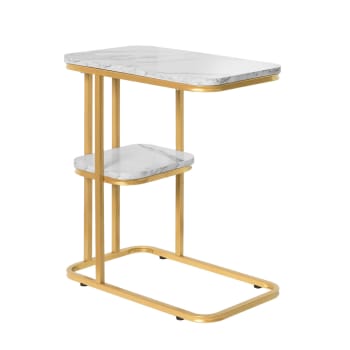 Tavolino divano dorato in metallo e pannello truciolato