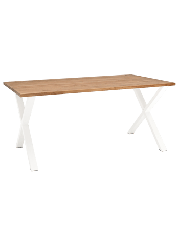 Odín - Mesa de comedor de madera maciza envejecido patas blancas 160x75cm