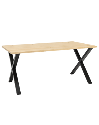 Odín - Mesa de comedor de madera maciza natural patas negras 150x75cm