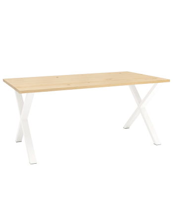 Odín - Mesa de comedor de madera maciza natural patas blancas 200x80cm