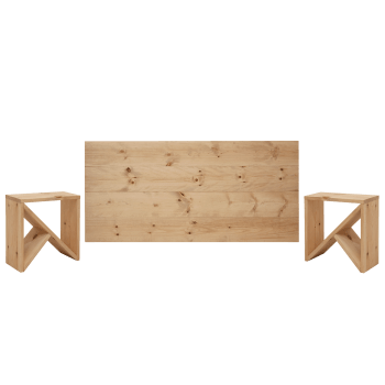 Flandes i - Ensemble tête de lit et tables en bois ton marron 140x80cm