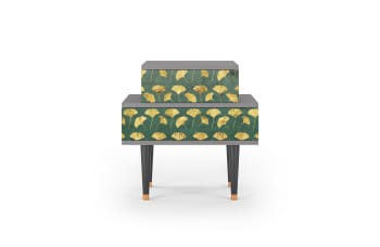GINGKO LEAVES - Table de chevet vert et jaune 2 tiroirs L 58 cm