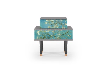 ALMOND BLOSSOM BY VAN GOGH - Table de chevet bleu 2 tiroirs L 58 cm