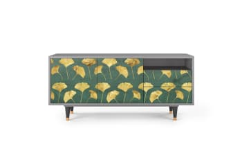 GINGKO LEAVES - Meuble TV  vert et jaune 2 tiroirs et 2 portes L 125 cm