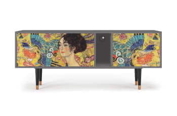 LADY WITH FAN BY GUSTAV KLIMT - Mueble de TV amarillo 2 cajones y 2 puertas  L 170 cm