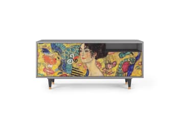 LADY WITH FAN BY GUSTAV KLIMT - Mueble de TV amarillo 2 cajones y 2 puertas  L 125 cm