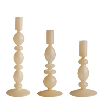 Set de 3 bougeoirs beige givré