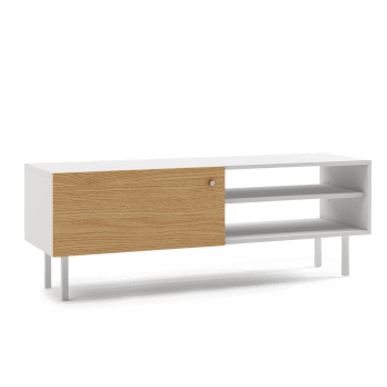 Mueble de tv y mesa de salón con puerta abatible color blanco