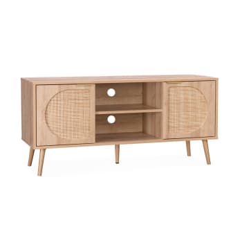 Eva - TV-Möbel mit Holzdekor und abgerundetem Rohrgeflecht 120 cm, Natur