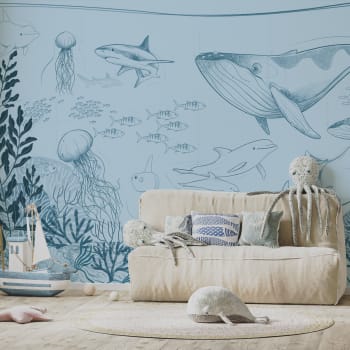 Papier peint panoramique enfant océan 300 x 250 cm bleu
