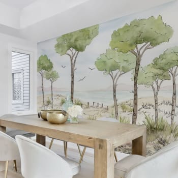 Papier peint panoramique paysage vue des pins 375 x 250 cm couleurs