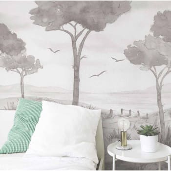 Papier peint panoramique paysage vue des pins gris 150x250cm