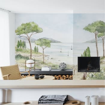 Papier peint panoramique paysage de côte d'azur 375 x 250 cm couleurs