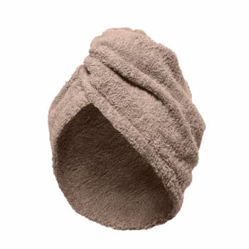 Turban de bain - Turban éponge fermeture élastique en coton taupe