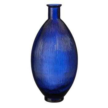 Firenza - Vase bouteille en verre recyclé bleu foncé H59