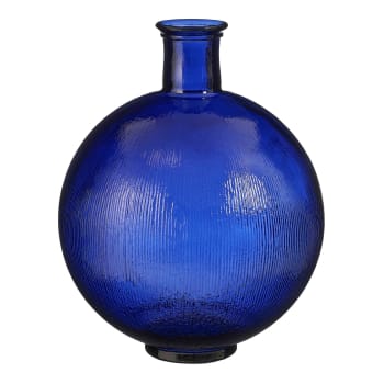 Firenza - Vase bouteille en verre recyclé bleu foncé H42