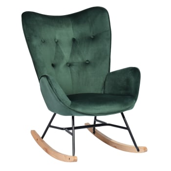 Sedia a dondolo scandinava velluto verde Gambe in legno chiaro