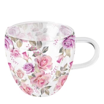 Tasse à thé double paroi roses