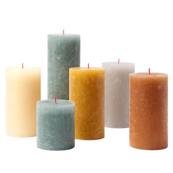 6er Set Kerzen aus natürlichem Pflanzenwachs, mehrfarbig