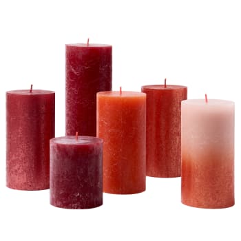 6er Set Kerzen aus natürlichem Pflanzenwachs, rot