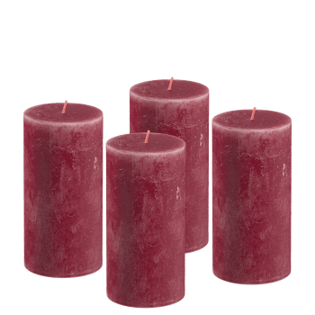 4er Set Kerzen aus natürlichem Pflanzenwachs, 13cm, rot