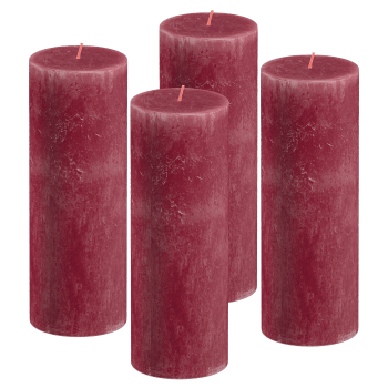 4er Set Kerzen aus natürlichem Pflanzenwachs, 19cm, rot