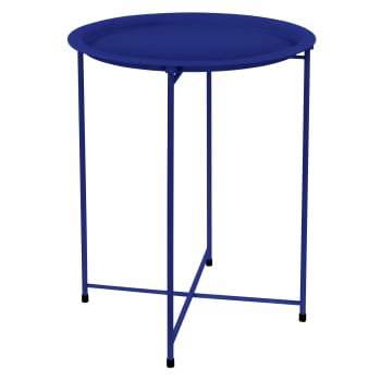 Tavolino rotondo basso in metallo verniciato a polvere blu