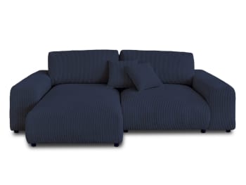 Garance - Canapé d'angle réversible 4 places en velours côtelé bleu nuit