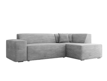 Duchamp - Canapé d'angle droit 5 places en velours côtelé gris clair
