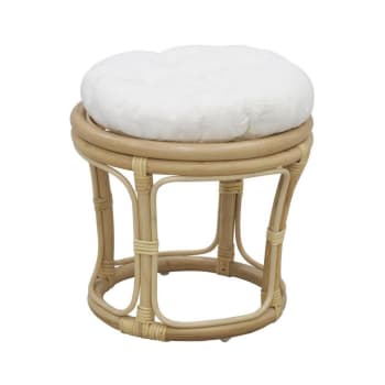 Tabouret en rotin avec coussin uni naturel