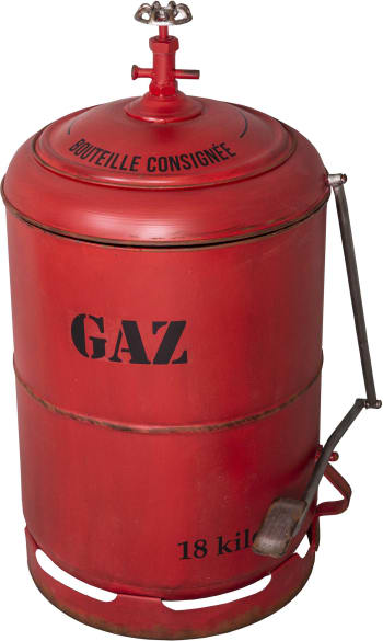 Poubelle en fer rouge  bouteille de gaz