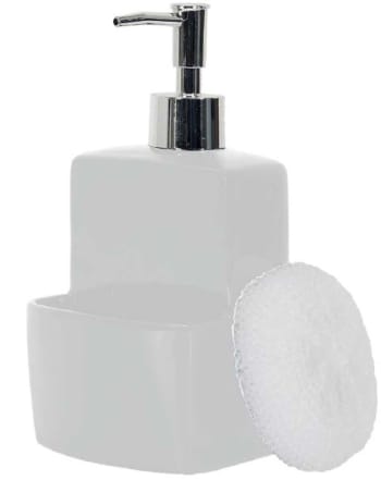 Distibuteur de savon en grès avec porte-éponge intégré blanc