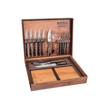 CHURRASCO - Lot de 15 set couteaux et fourchettes bois et inox marron
