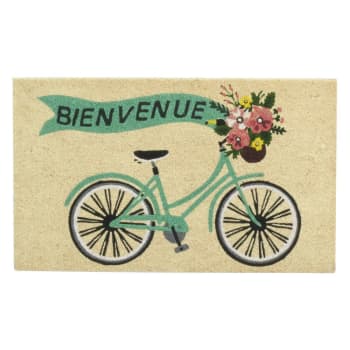 Paillasson en coco avec inscriptions 75 x 45 cm vélo bienvenue