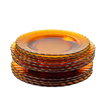 Le picardie® - Set da 12-Piatto piano, fondo,dessert ondulato vetro colore vermiglio
