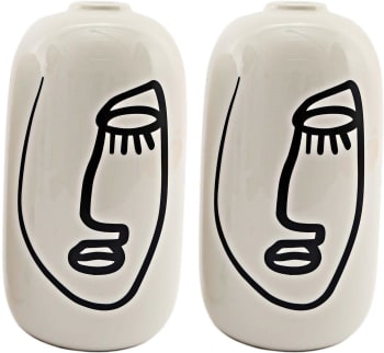 Vase en dolomite motif visage 19 x 9 cm (lot de 2)