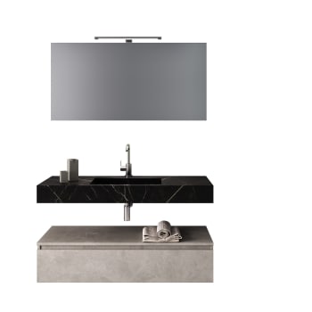 Astra - Mueble de baño de 5 piezas en melamina negro grafito/beige piedra