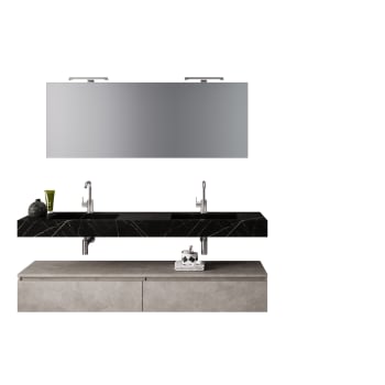 Astra - Mueble de baño de 7 piezas en melamina negro grafito/beige piedra