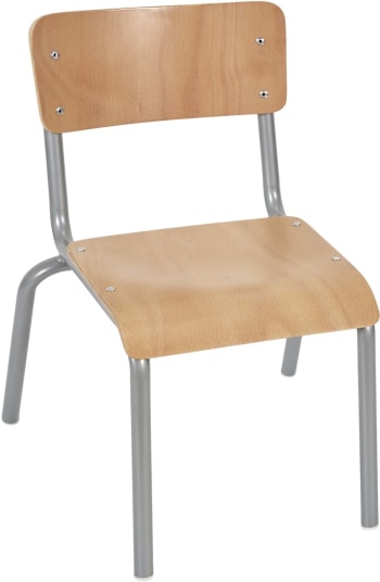 Chaise écolier pour enfant en bois et métal gris