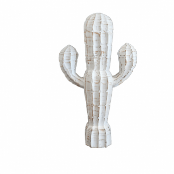 ZARA - Cactus en bois sculpté, blanc H35 cm