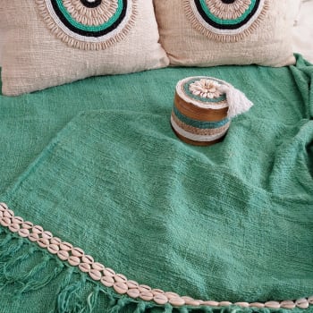 CANGA - Plaid en coton avec coquillages, vert 140x200 cm