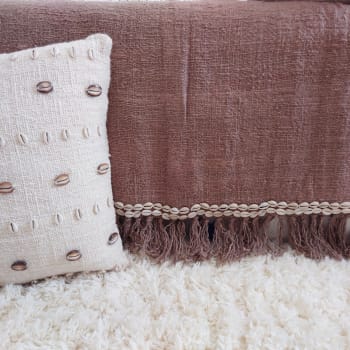 CANGA - Manta de algodón con conchas, beige/marrón 140x200 cm